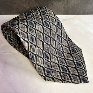 Dover Arrow Silk Diamond Patterned Black, Gray, and Blue 56” Tie